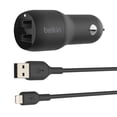 thumbnail image 1 of Cargador De Auto Dual Usb Con Cable Lightning - Usb Belkin negro, 1 of 5
