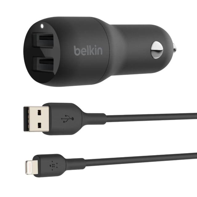 Cargador De Auto Dual Usb Con Cable Lightning - Usb Belkin negro