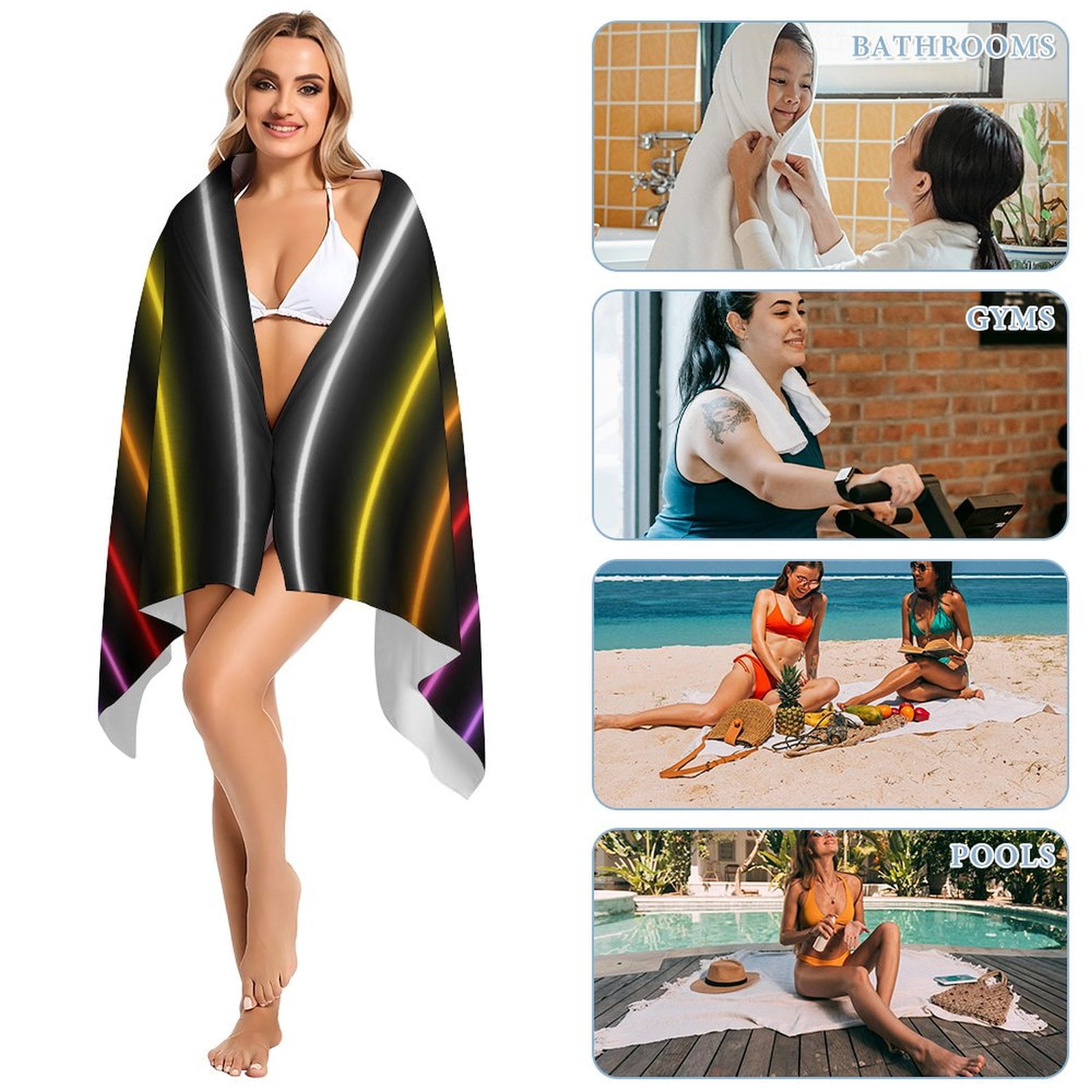 3D Abstract Lines Oversized -Washed Lightweight Quick Dry Beach Towels - 32"x63"