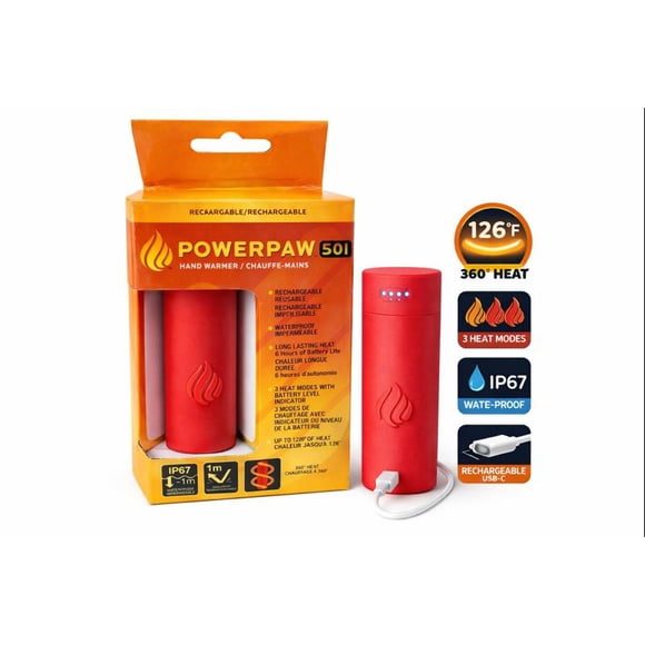 Panther Vision POWERPAW 501 Chauffe-Mains Rechargeable, Chauffe-Poche Portable USB-C, Étanchéité IP67, 3 Modes de Chaleur, Batterie jusqu'à 6 Heures, Chaleur Réutilisable à 360° pour la Chasse, les Sports de Neige et le Temps Froid
