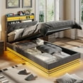 thumbnail image 6 of VEANERWOOD Twin Size Lift Up Bed Frame with Storage Headboard, Upholstered Platform Bed with Charging Station, LED Lights, No Box Spring Needed, 6 of 9