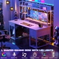 thumbnail image 2 of iSunirm Computer Desk with Storage & Hutch, 55.2'' Rectangle Gaming Desk with LED Light, Reversible Office Desk with Power Outlets, Comes with 3 Drawers, Large Workstation Desk for Home, White, 2 of 10