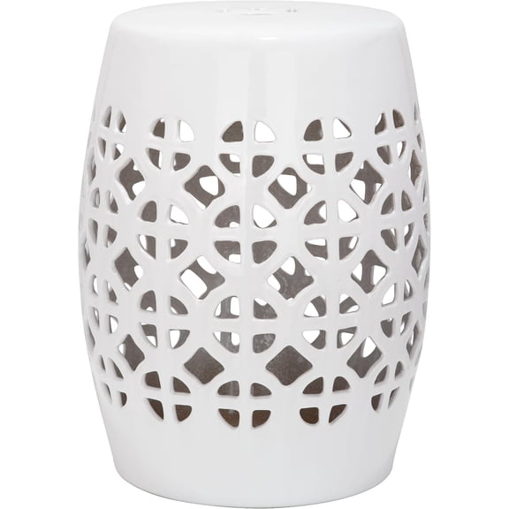 Easeen White Ceramic Garden Stool, Circle Lattice Design, Indoor/Outdoor, 18.5" Tall