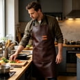 thumbnail image 5 of Stylish Faux Leather Kitchen Apron with Large Front Pocket Water Repellent Stain Resistant Adjustable Neck Strap for Cooking Grilling Home Commercial Use for Men and Women, 5 of 6