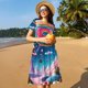 thumbnail image 4 of Easygdp Colorful Donut para Vestido Transpirable de Mujer, Vestido Suelto de Manga Corta con Pliegues y Bolsillos para el Verano, 4 of 6