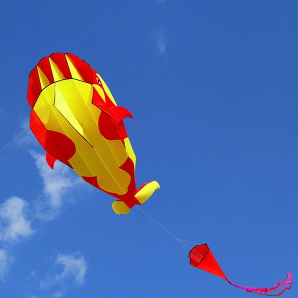 de Ballena Suave Regalos para s Voladoras de 30M Cuerda Parafoil de Playa para Senderismo Viaje Playa Cam rojo y amarillo Hugo Cometa de ballena asesina