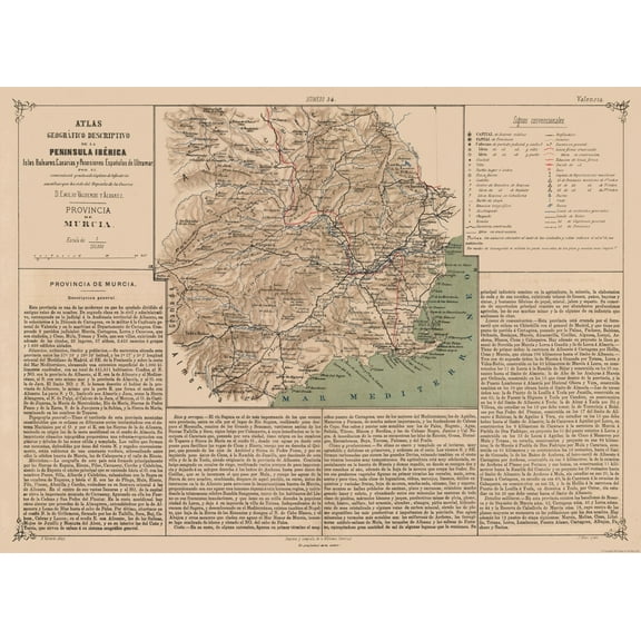 Historic Map - Murcia Spain - Valverde 1880 - Vintage Wall Art
