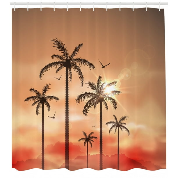 Shower curtain palm decorations bathroom fabric tree accessories christmas custom Tropical Shower Curtain, Palm Trees with Dramatic Hazy Sky Clouds and