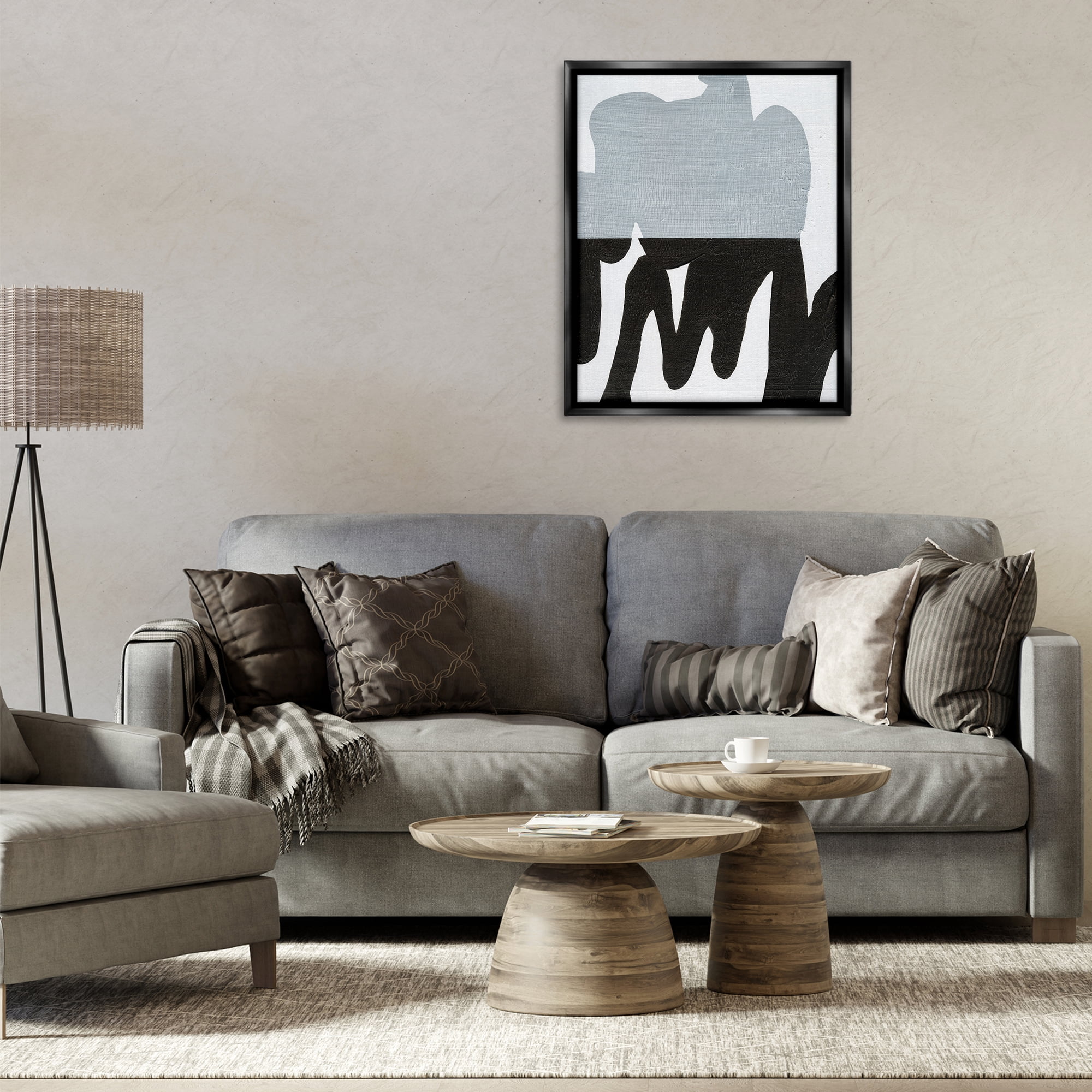 Stupell Industries Opaque Black & Grey Form Abstract Painting Black Floater Framed Canvas Art Print Wall Art, 25 x 31