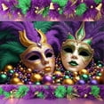 thumbnail image 3 of Gold Accent Mardi Gras Mask Banner Purple Feather Masquerade Display Green Plume Beaded Decoration Carnival Backdrop for Mardi Gras Party Masquerade Ball Carnival Celebration, 3 of 9