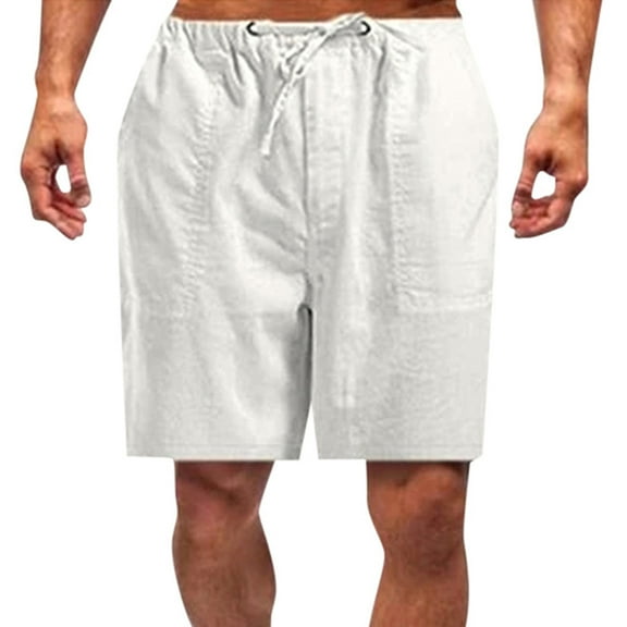 Daqian Big Mens Shorts Clearance Men's Casual Loose High Waist Drawstring Elastic Waist Solid Shorts with Pockets Clearance Mens Shorts White XL(XL)