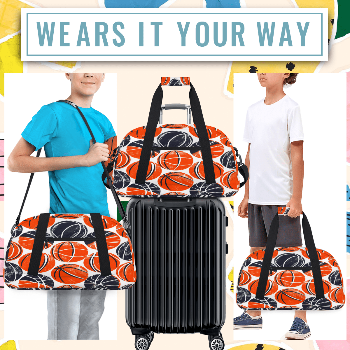 Herdesigns Basketball Duffle Bag for Women & Men, Sports Gym Bag Dance Bag Overnight Bag Carry On Weekender Travel Bag