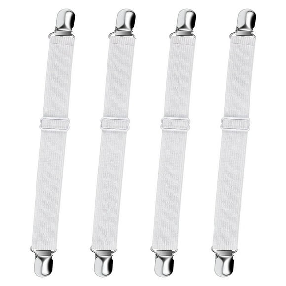 Tensor elástico para sábana ajustable, correa de sujeción ajustable para sábanas, sofás y fundas para planchar (blanco, paquete de 4)