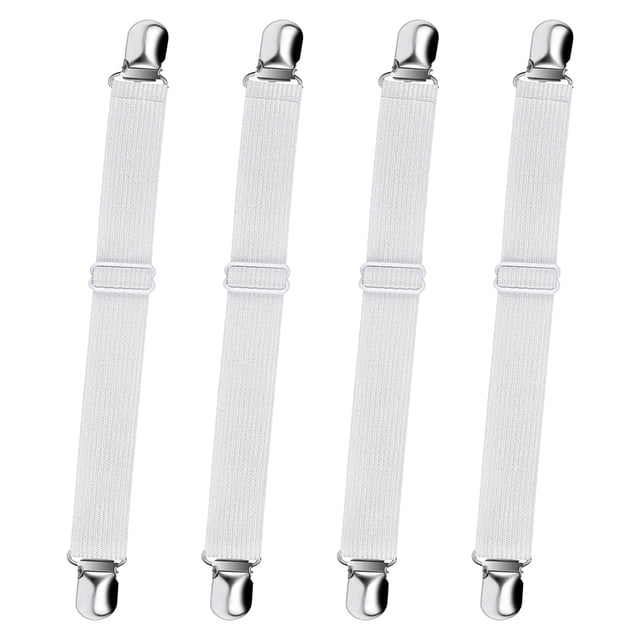 Tensor elástico para sábana ajustable, correa de sujeción ajustable para sábanas, sofás y fundas para planchar (blanco, paquete de 4)