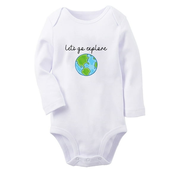 Let's Go Explore Funny Rompers, Newborn Baby Unisex Bodysuits, Infant Jumpsuits, Toddler 0-12 Months Kids Long Sleeves Oufits (White, 6-12 Months)