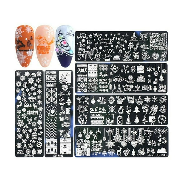 6Pcs Halloween Nail Stamp Plates Set Stainless Steel Spider Webs Pumpkins Bats Head Bone Image Stamp Templates DIY Print Halloween Nail Decoration
