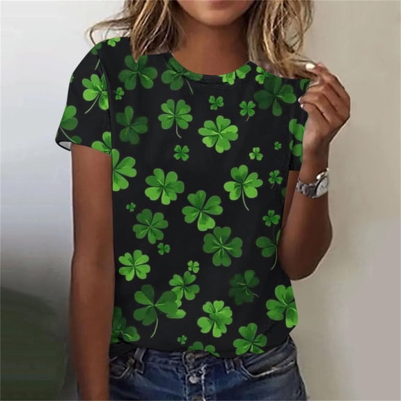Craaazy Womens St. Patrick's Day Printed Short Sleeve Crewneck Spring/Summer Tops Gifts