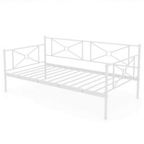 Wqmh Daybed Frame, Twin Size Metal Day Bed with Heavy-Duty Metal Slat Support, Space-Saving Sofa Daybed with Headboard, Modern Twin Daybed for Guest Room Living Room Bedroom (White)