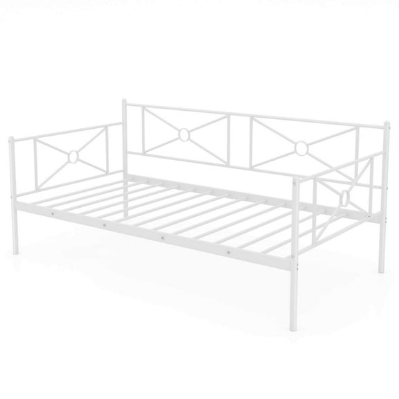 Wqmh Daybed Frame, Twin Size Metal Day Bed with Heavy-Duty Metal Slat Support, Space-Saving Sofa Daybed with Headboard, Modern Twin Daybed for Guest Room Living Room Bedroom (White)