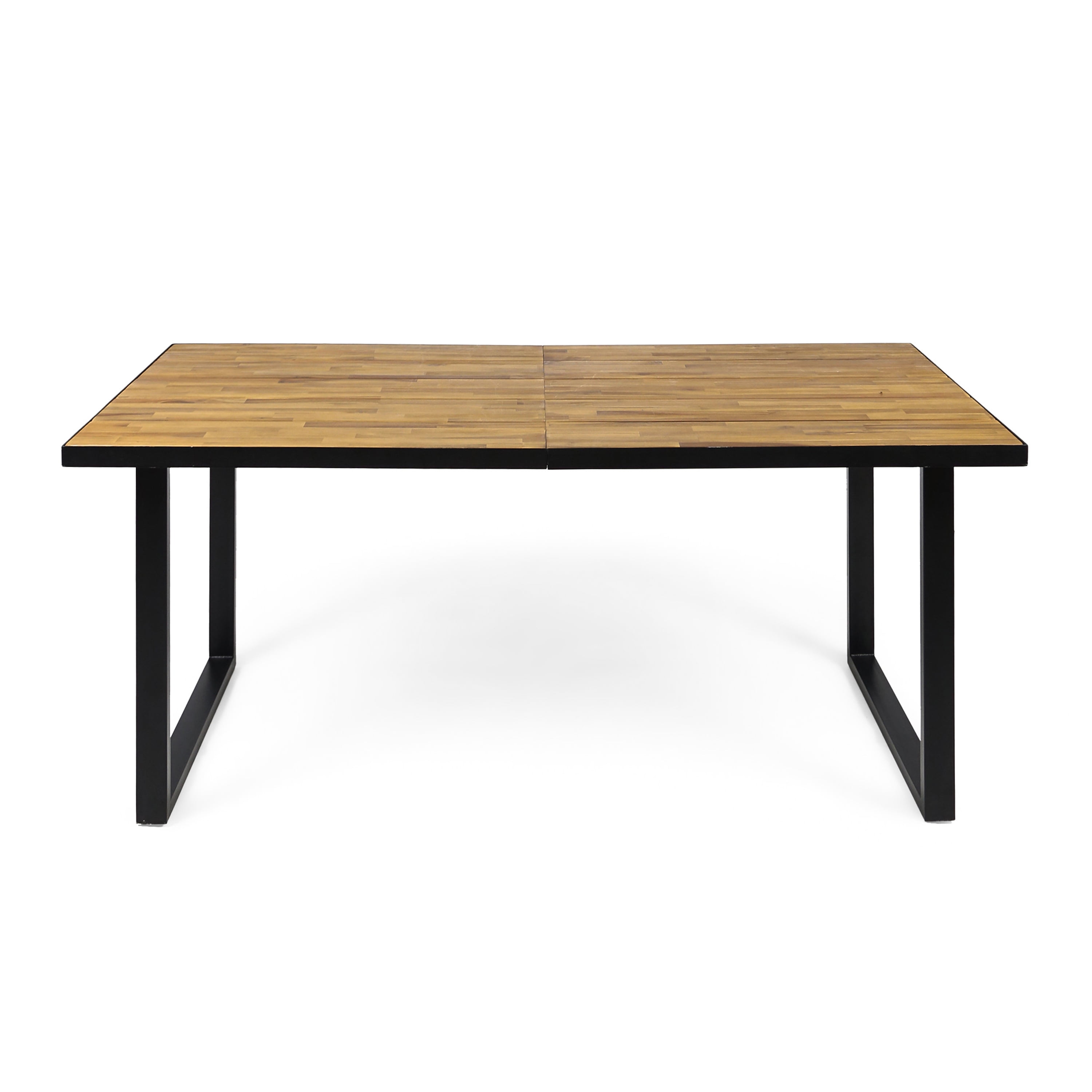 Outdoor Dining Table 70 Inch, Large Size Acacia Wood Tabletop for Patio Garden Yard, Teak and Black
