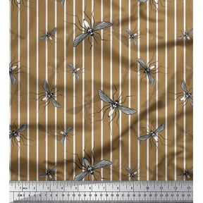 Soimoi Brown Cotton Duck Fabric Stripe & Mosquito Insects Print Fabric by the Yard 42 Inch Wide