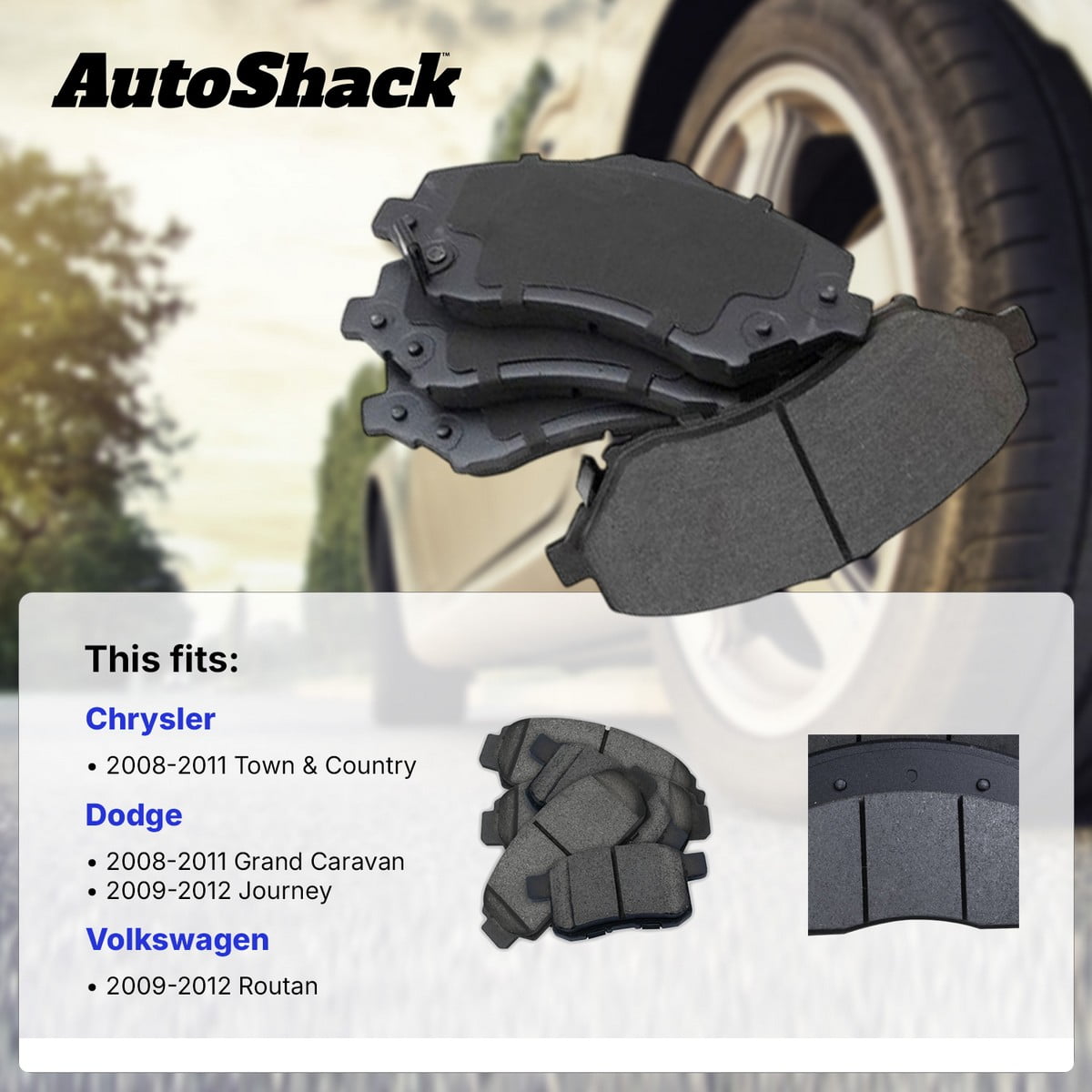 AutoShack Front & Rear Premium Ceramic Brake Pad Set for Dodge & Chrysler, Grand Caravan 2008-2011 Town & Country 2008-2011 Journey 2009-2012, FWD AWD L4 2.4L V6 3.3L 3.5L 3.6L 3.8L 4.0L