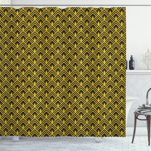 Ambesonne Abstract Shower Curtain, Art Deco Inspired Design, 69"Wx84"L, Yellow Charcoal Grey