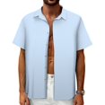thumbnail image 1 of Camisa Mizvsitrd a rayas para hombre con botones de manga corta azul, 1 of 5