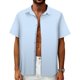 thumbnail image 1 of Camisa Mizvsitrd a rayas para hombre con botones de manga corta azul, 1 of 5