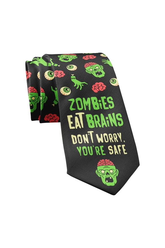 Zombies Eat Brains Don't Worry You're Safe Necktie Funny Neckties for Men Halloween Tie Mens Novelty Neckties
