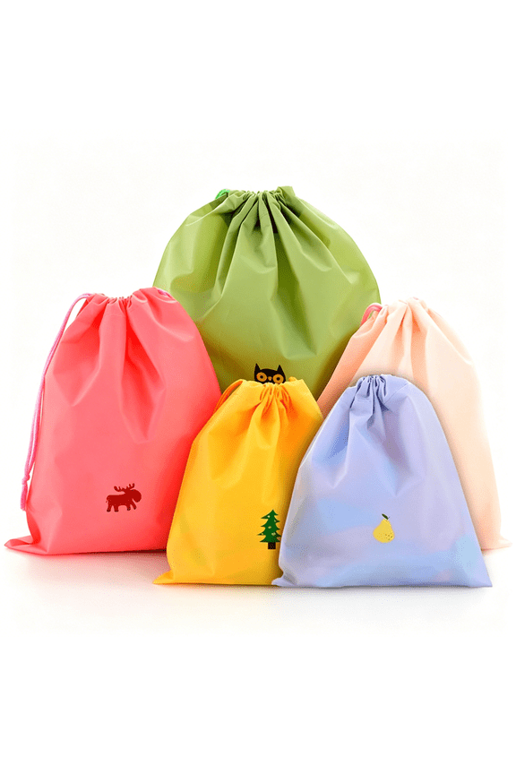 Set of 5 Waterproof Drawstring Bag Pe Plastic Folding Sport Home Travel Storage Use Combine C