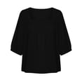 thumbnail image 5 of ClodeEU Women's Square Neck 3/4 Sleeve Blouse,Casual Lace Trim Top with Pleated for Summer Black,Women's Plus L, 5 of 5