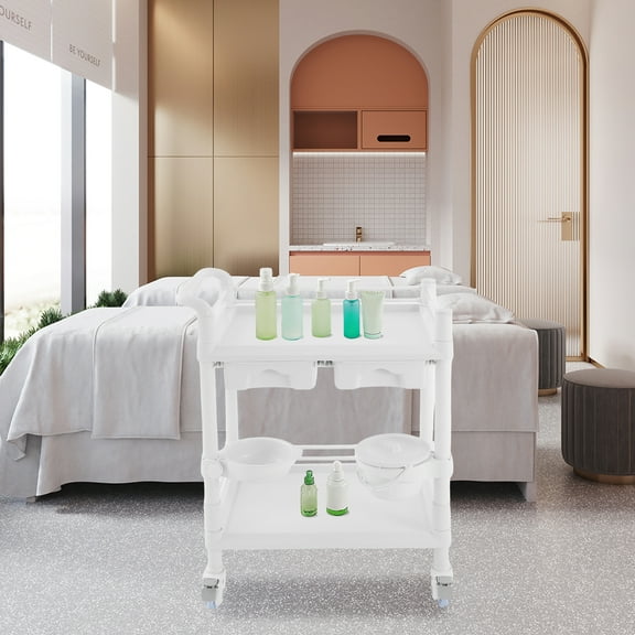 Professional Medical Cart with 2 Drawers & 2 Shelves, 25.4x17.5x35.4-inch ABS Construction & 198lbs Capacity, Locking Wheels for Hospitals, Clinics and Beauty Salons