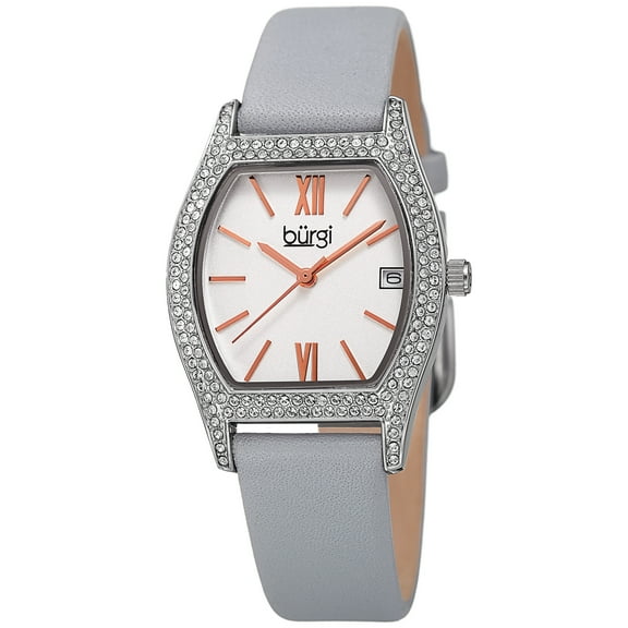 Women's Quartz Swarovski Crystal Leather Gray Strap Watch
