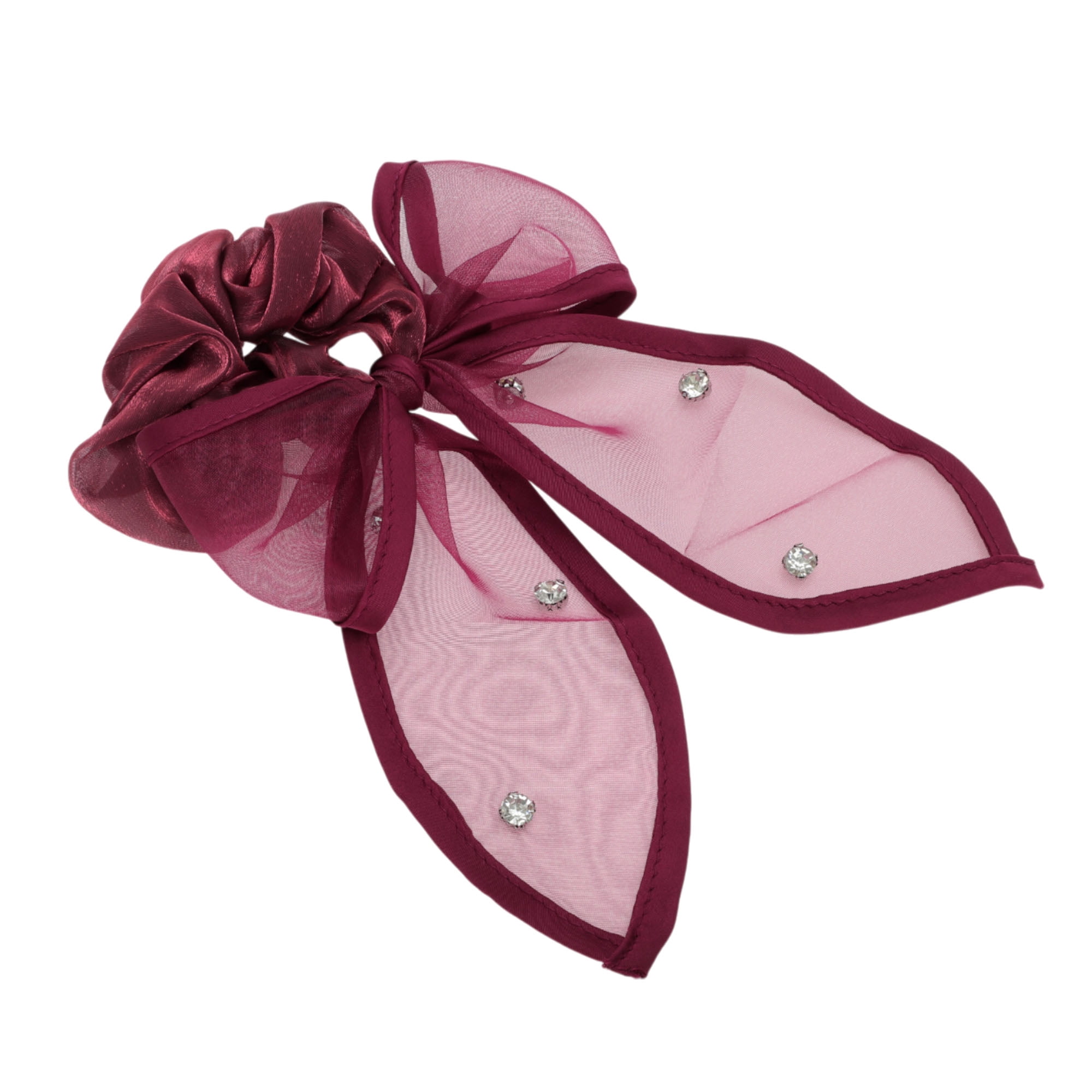 Unique Bargains 1Pc Rhinestones Bow Scrunchie Hair Elastic Band for Women Wine Red