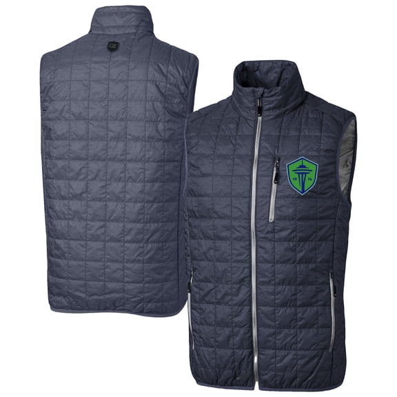 Men's-Cutter & Buck  Anthracite Seattle Sounders FC Rainier PrimaLoft Eco Insulated Full Zip Puffer Vest