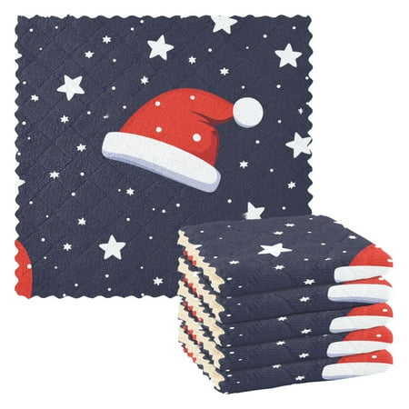 

Christmas Santa Hats Stars Kitchen Towels 6 Pcs Dish Towels Absorbent Soft Quick Dry Towel Dish Rags for Washing Dishes