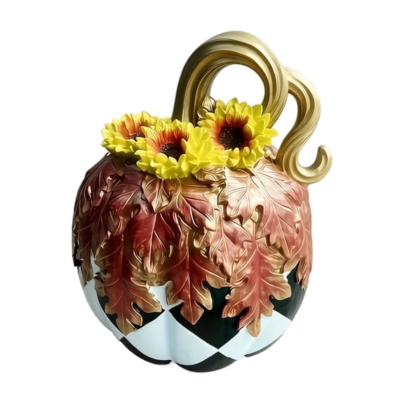 OCLUN Mini Pumpkin, Resin Halloween Home Decor, Black-and-White Courtly Stripe,B