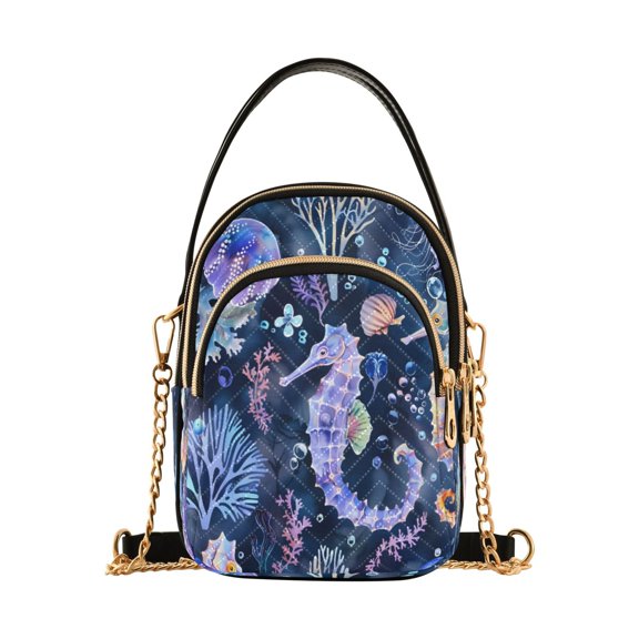 ALAZA Chain Crossbody Bags for Women Seahorse and Jellyfish Shoulder Handbag Phone Purse
