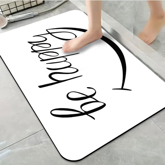 1pc Be Happy Text Bathroom Rug Bathroom Decor and Accessories- Durable,Anti Slip,And Quick Drying,Suitable For Indoor/outdoor Use - Perfect For Bathrooms,Bedrooms,Kitchens