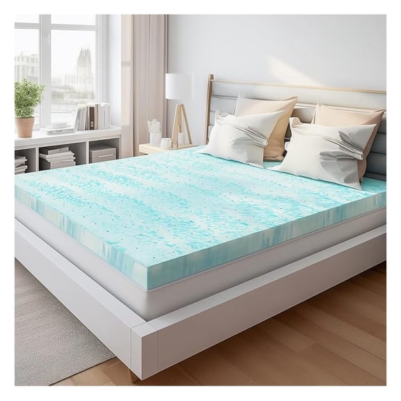 2 Inch Mattress Topper King Size, Gel Memory Foam Mattress Pad, Certified, Ventilated Bed Topper for Pressure Relief Back Pain, Blue