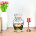 thumbnail image 7 of JAGASY Mountain Memorial Urn for Ashes for Women, Pine Forest Decorative Urns for Parents, Small Beige Urns for Ashes Keepsake, River Sunset Cremation Urn for Mom & Dad, 3 Inch, 7 of 7