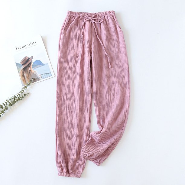 Pantalones holgados de algodón de verano para hombres y mujeres, pantalones de pijama de crepé de algodón, pantalones holgados antimosquitos para parejas, pantalones con aire acondicionado que se