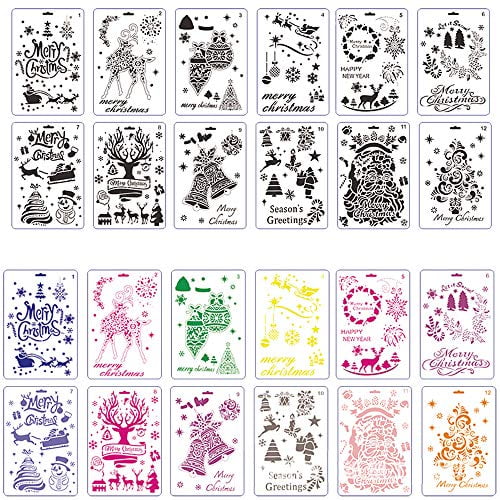 12pcs Christmas Reusable Stencils Template For Plastic Art Drawing Wall Painting 