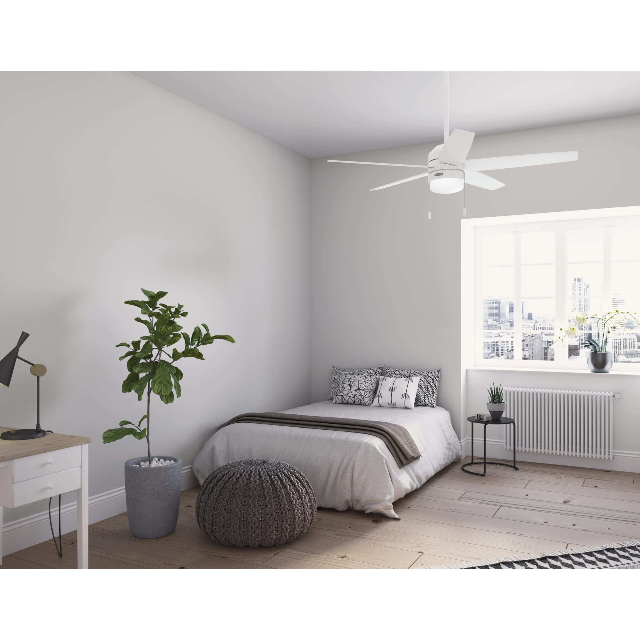 Hunter 52 inch Indoor Ceiling Fan with LED Light and Pull Chain - White Modern Ceiling Fan, Standard Mount, 5 Blades, For Bedroom, Living Room, or Kitchen - Bardot 52493, Fresh White