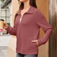 thumbnail image 6 of Busydd Sweatshirt for Women Fashion Lapel Zipper Ribbed Womens Fall Tops Casual Loose Comfy Solid Color Long Sleeve Tops for Women with Pockets, 6 of 9