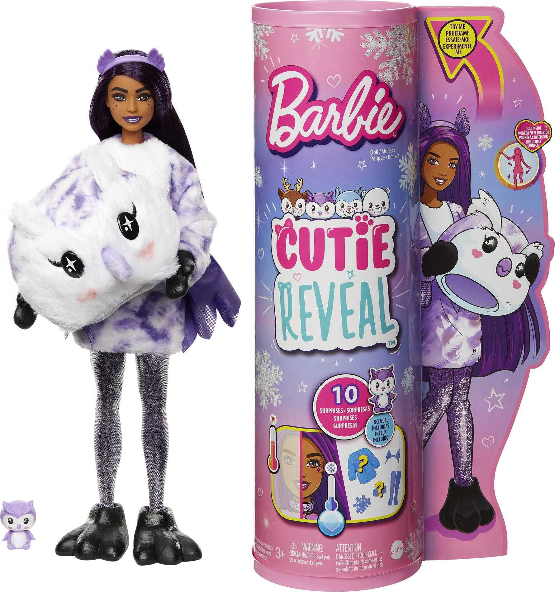 Barbie Doll Cutie Reveal Owl Costume Doll with Pet, Color Change, Snowflake Sparkle