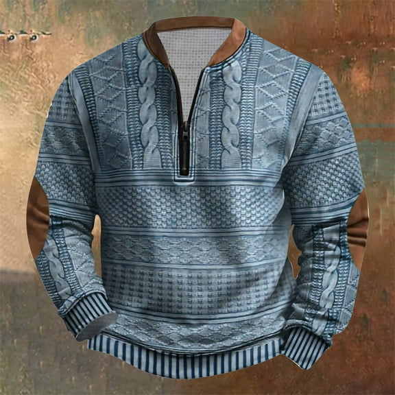 CQONEPT Big and Tall Pullover Tops for Mens 1/4 Zip V Neck Tunic Tops Long Sleeve Shirts Fleece Warm Winter Clothes Blue L