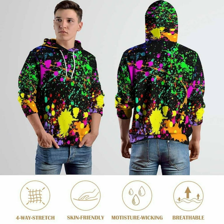 Neon Splatter Paint Oversized Hoodies For Men Teen Pullover With