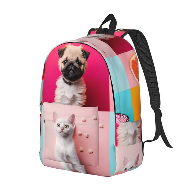 Kdxio Colorful Dog Cat Collage Print Canvas Backpack for School Work Travel Lightweight Unisex Daypack with Laptop Compartment and Adjustable Straps-Small